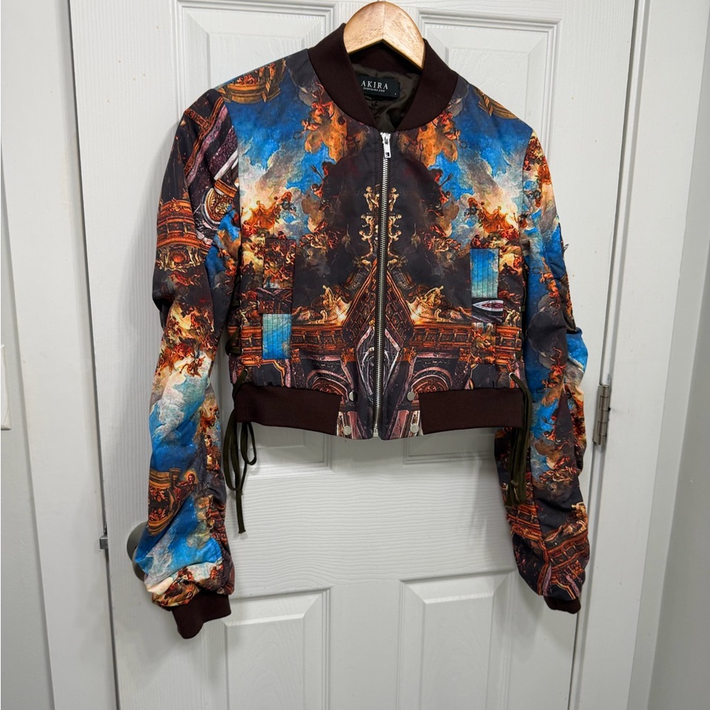 AKIRA Women's Vibrant Blue and Orange Bomber Jacket